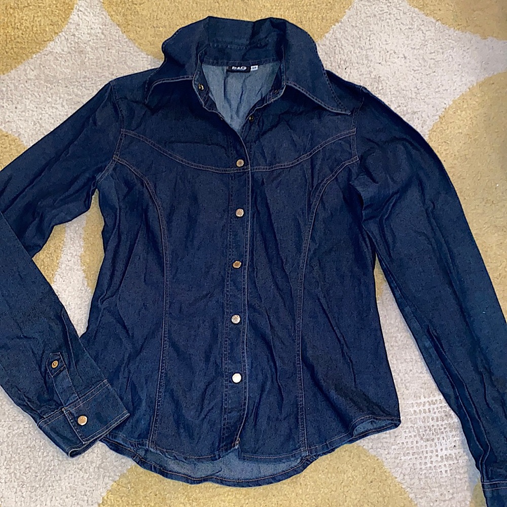 DOLCE & GABBANA vintage snap jean blouse/top large collar sz M